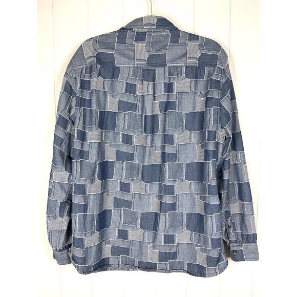 Carbon2Cobalt Denim Patchwork Men's Buttondown Long Sleeve Shirt Size Large - Picture 5 of 5